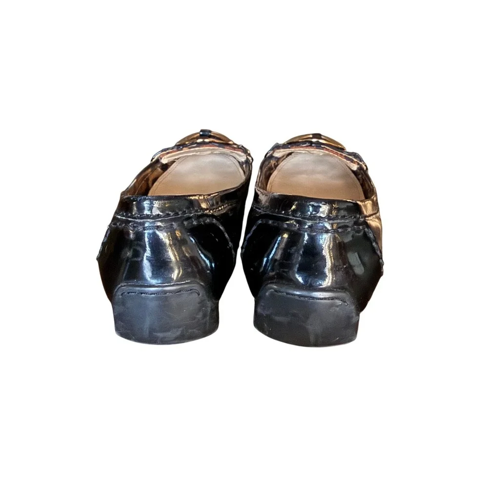 Unisa Black Patent Leather Leopard Trim Buckle Loafers Womens Size‎ 8M